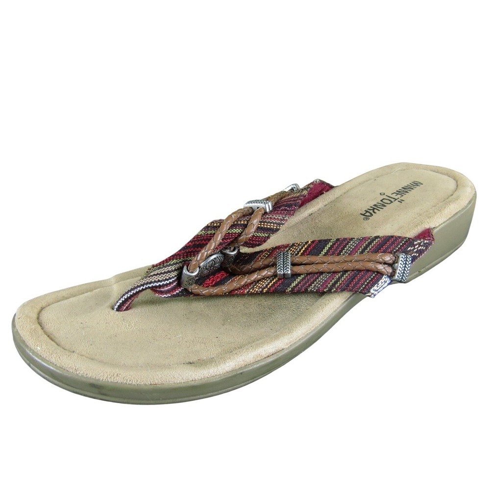Minnetonka Women Flip Flop Red Fabric Sz 10 Medium Gently Used 2025